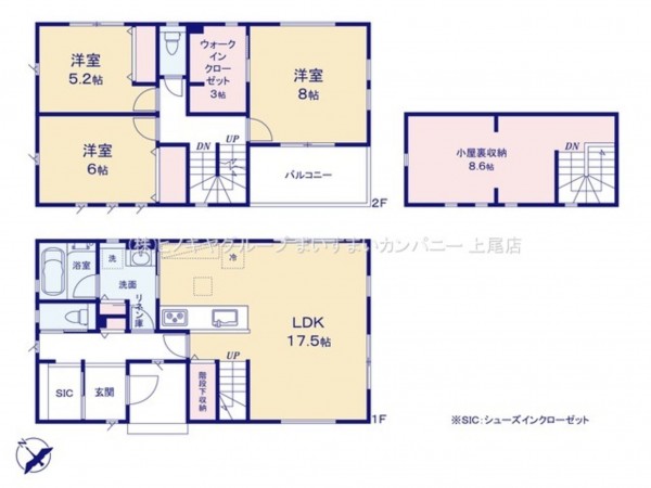 上尾市大字地頭方、中古一戸建ての間取り画像です