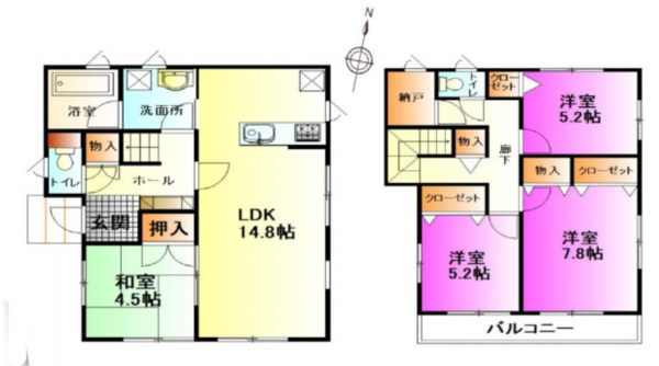 桶川市上日出谷南、中古一戸建ての間取り画像です
