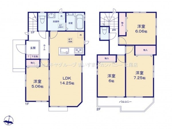 上尾市大字小敷谷、新築一戸建ての間取り画像です