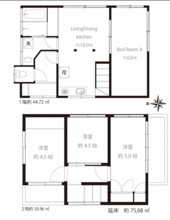 上尾市中分、中古一戸建ての間取り画像です