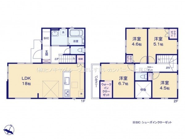 上尾市向山、新築一戸建ての間取り画像です