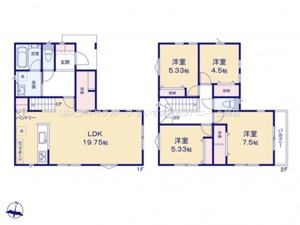 上尾市小泉、新築一戸建ての間取り画像です