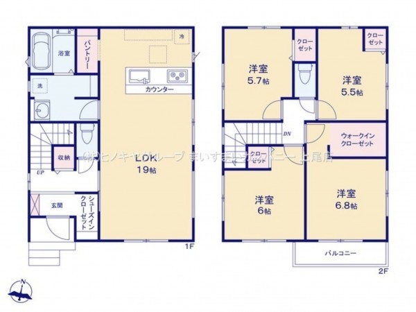 上尾市小泉、新築一戸建ての間取り画像です