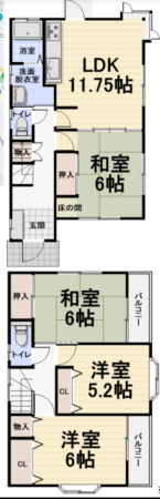 上尾市大字畔吉、中古一戸建ての間取り画像です