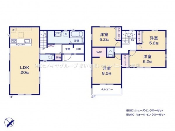 上尾市大字上、新築一戸建ての間取り画像です