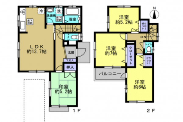 上尾市大字中新井、中古一戸建ての間取り画像です