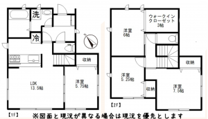 上尾市大字平塚、中古一戸建ての間取り画像です