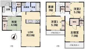 上尾市本町、中古一戸建ての間取り画像です