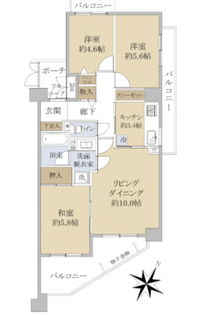上尾市宮本町、マンションの間取り画像です