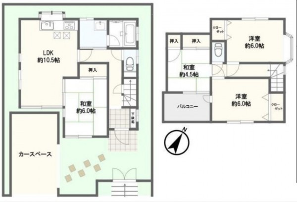 桶川市神明、中古一戸建ての間取り画像です