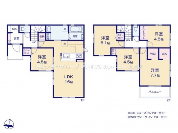 桶川市大字上日出谷、新築一戸建ての間取り画像です