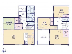 桶川市大字坂田、新築一戸建ての間取り画像です