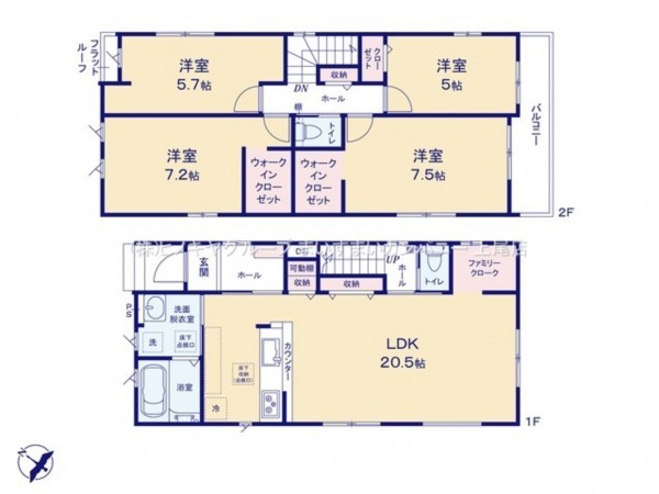 桶川市北、新築一戸建ての間取り画像です