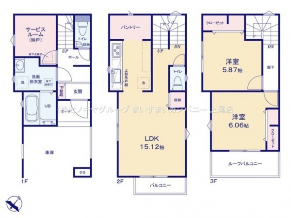 上尾市仲町、新築一戸建ての間取り画像です