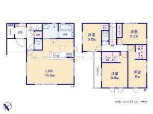 桶川市坂田西、新築一戸建ての間取り画像です