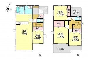 上尾市大字上、新築一戸建ての間取り画像です