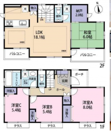 上尾市西宮下、中古一戸建ての間取り画像です