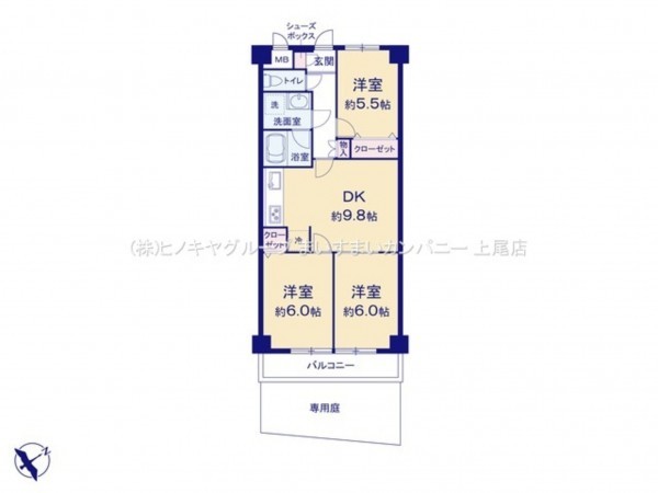 桶川市南、マンションの間取り画像です