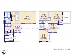 上尾市大字原市、新築一戸建ての間取り画像です