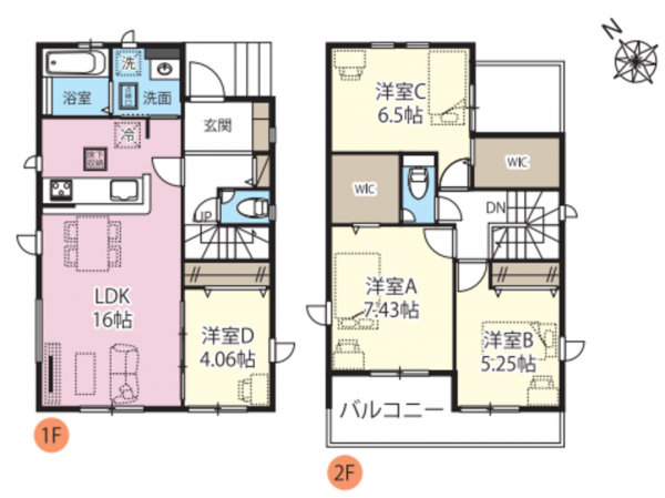 上尾市大字地頭方、新築一戸建ての間取り画像です