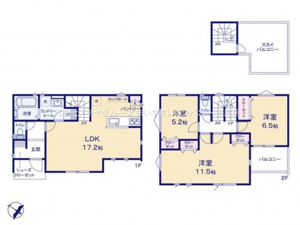 上尾市東町、新築一戸建ての間取り画像です