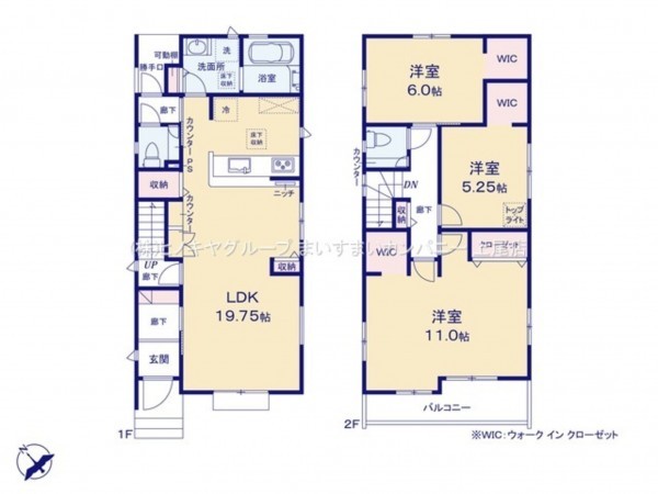 桶川市下日出谷西、新築一戸建ての間取り画像です