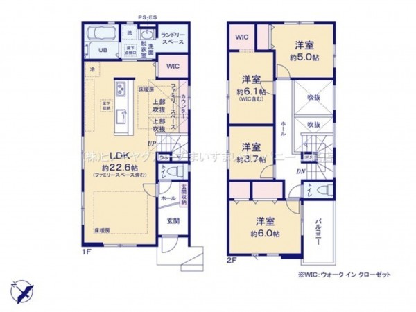 上尾市中妻、新築一戸建ての間取り画像です