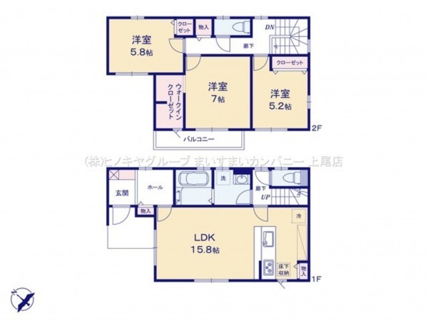 上尾市井戸木、新築一戸建ての間取り画像です