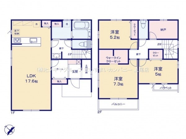 上尾市井戸木、新築一戸建ての間取り画像です