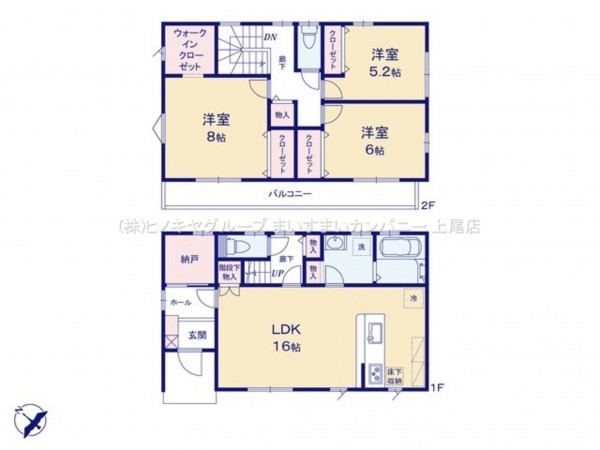 上尾市井戸木、新築一戸建ての間取り画像です