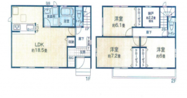 上尾市大字領家、中古一戸建ての間取り画像です