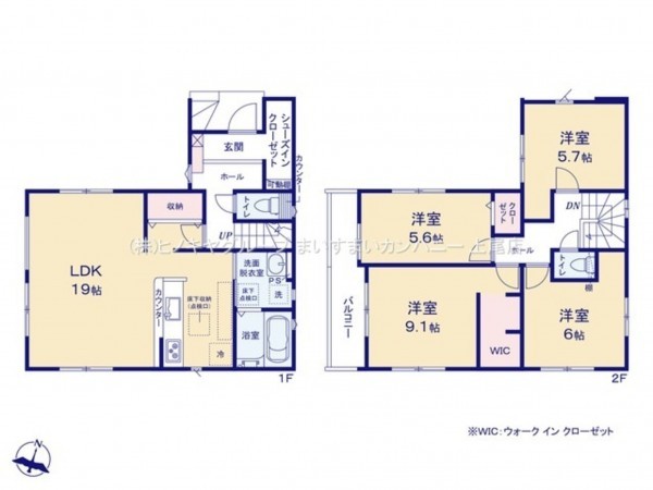 上尾市二ツ宮、新築一戸建ての間取り画像です