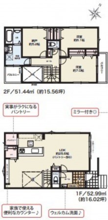 上尾市大字原市、新築一戸建ての間取り画像です