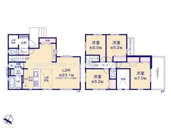上尾市大字原市、新築一戸建ての間取り画像です