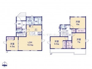 桶川市大字下日出谷、新築一戸建ての間取り画像です