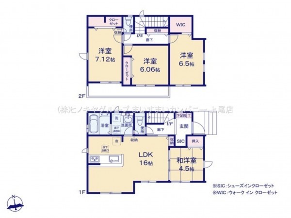 上尾市大字瓦葺、新築一戸建ての間取り画像です