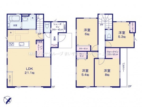 上尾市柏座、新築一戸建ての間取り画像です