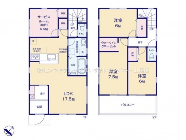 上尾市東町、新築一戸建ての間取り画像です