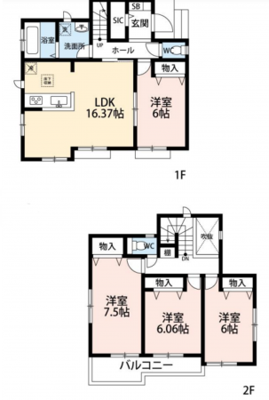 上尾市大字平方、中古一戸建ての間取り画像です