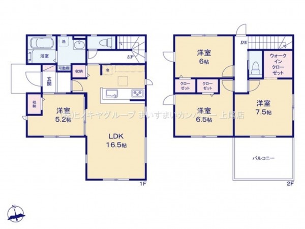 上尾市小泉、新築一戸建ての間取り画像です