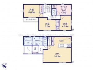 上尾市柏座、新築一戸建ての間取り画像です