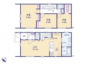 上尾市柏座、新築一戸建ての間取り画像です