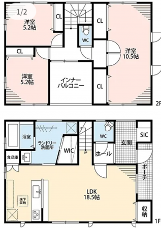 桶川市北、新築一戸建ての間取り画像です