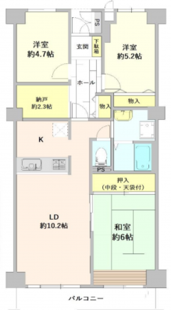 上尾市谷津、マンションの間取り画像です