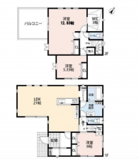 桶川市西、中古一戸建ての間取り画像です