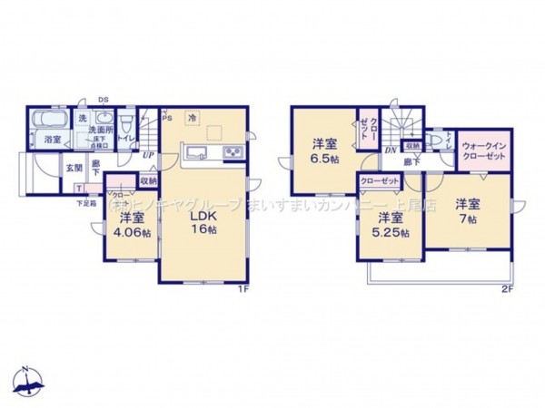 上尾市大字瓦葺、新築一戸建ての間取り画像です