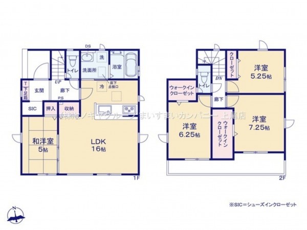 上尾市大字瓦葺、新築一戸建ての間取り画像です