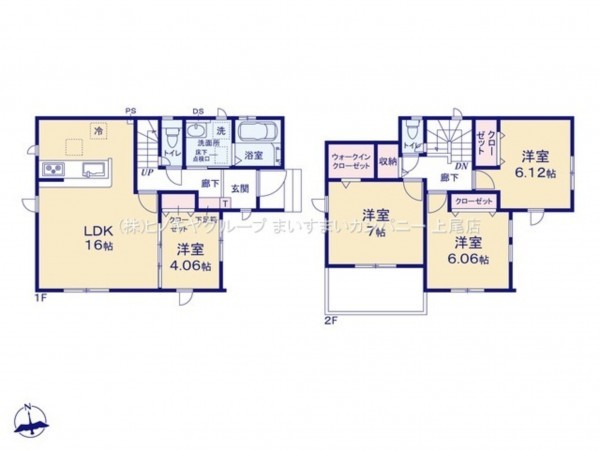 上尾市大字瓦葺、新築一戸建ての間取り画像です