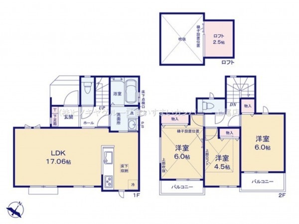 上尾市大字上、新築一戸建ての間取り画像です