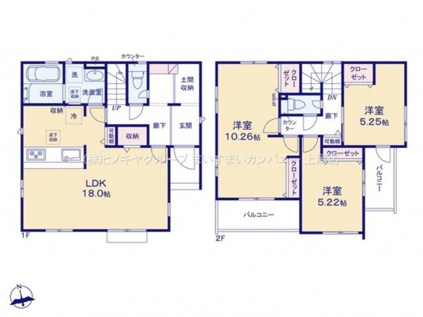 上尾市大字上、新築一戸建ての間取り画像です